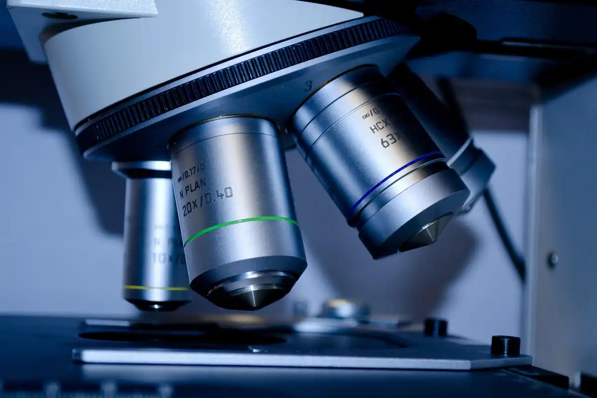 Obiectivele unui microscop de laborator folosit la examinarea probelor pentru coprocultură
